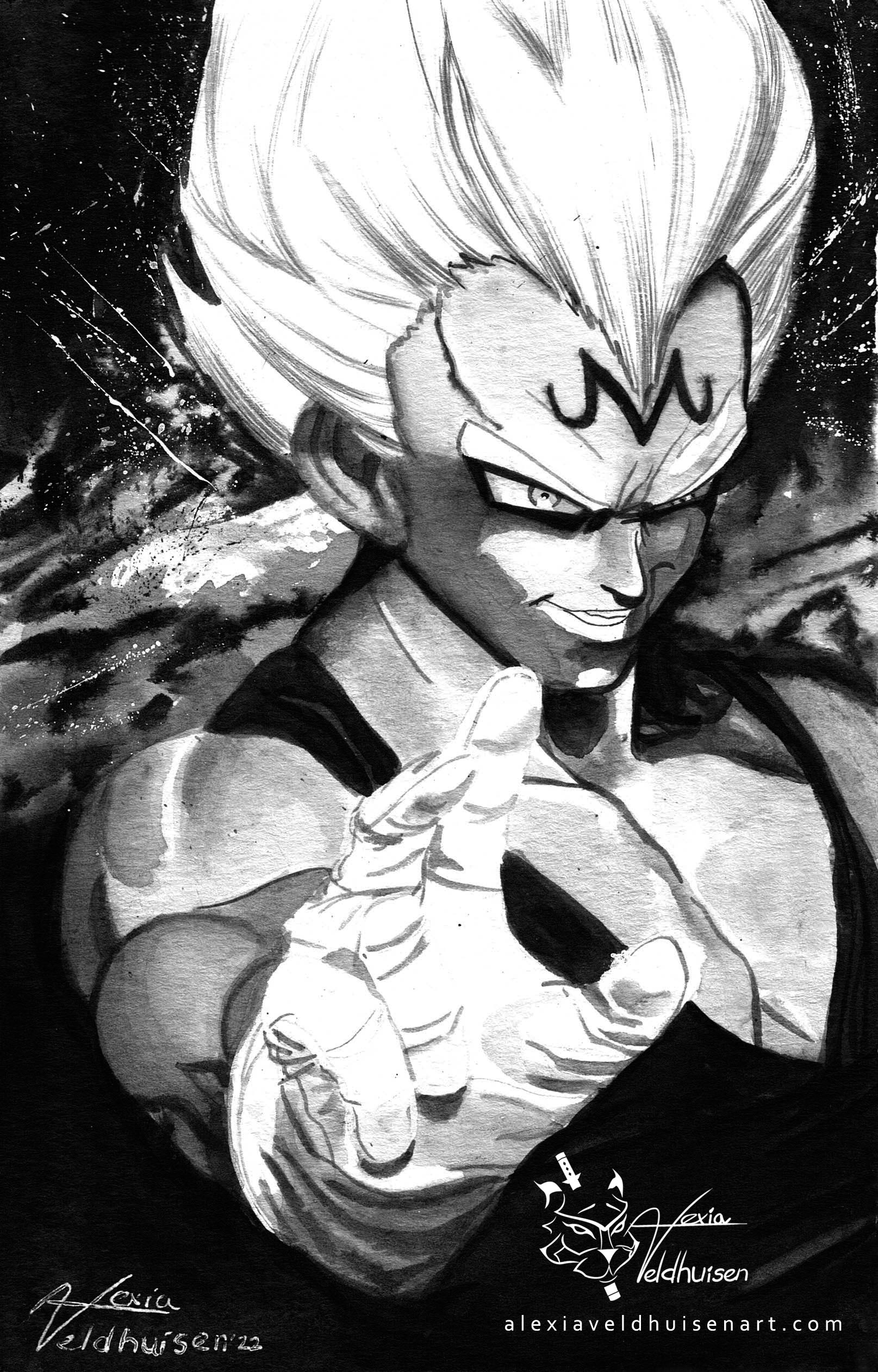 vegeta black and white drawing; majin vegeta fan art; majin vegeta black and white; dragon ball z vegeta art black and white; vegeta super saiyan art; dragon ball z majin vegeta art; majin vegeta dragon ball z black and white art